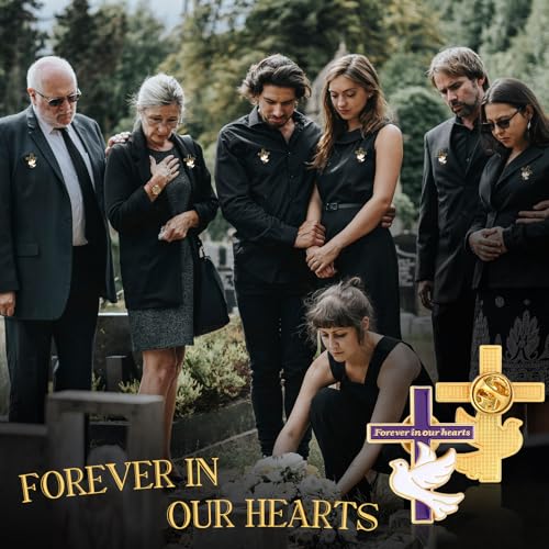 Misdary 25 Pack Funeral Favors Pins Bulk for Guests Memorial Forever in Our Hearts Dove Cross Lapel Pin Memorial Mourning (Purple) - Thumbnail 6