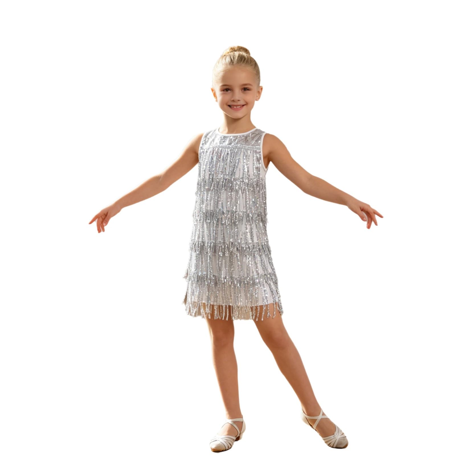 Kaerm Vestito Ballo Latino Bambina Abito da Ballo Latino Americano Bambina Vestito Danza Latina Bambine con Strass E Pennacchi con Sequine