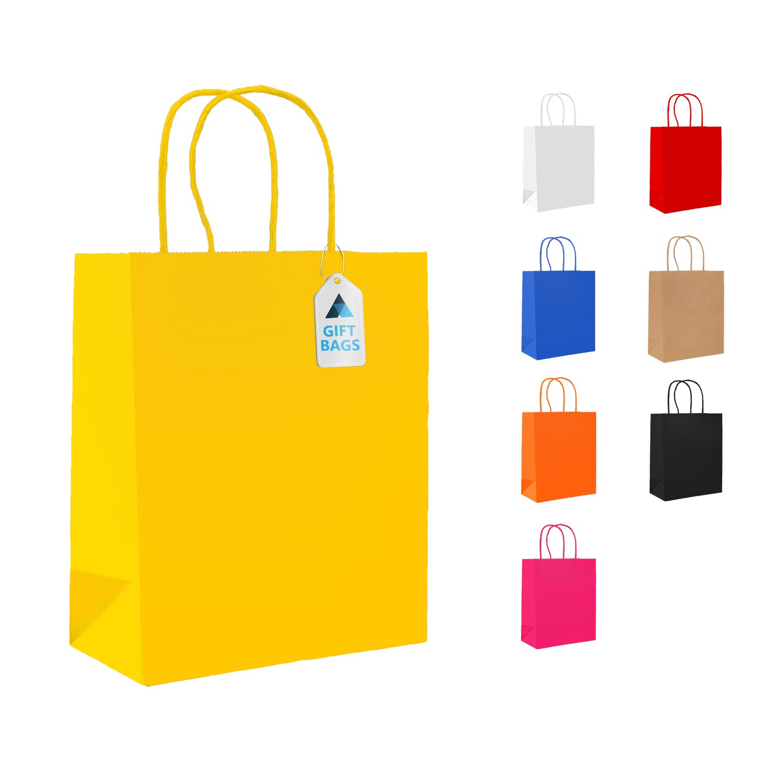 Nationwide Paper Small Paper Gift Bags with Twist Handles, Yellow, 18x9x22cm, 25 Pack, Premium Kraft Material for Birthdays, Parties, Weddings — image 1