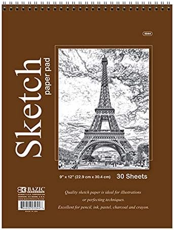 BAZIC - Bloc de bocetos de 30 hojas de 9 x 12 pulgadas, blocs de dibujo en espiral superior, cuaderno de dibujo de papel de bocetos para colorear