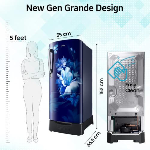 Samsung 223 L Single Door Refrigerator (3 Star, Digital Inverter, Direct-Cool, RR24H2823UZ/NL, Midnight Blossom Blue, Base Stand Drawer)