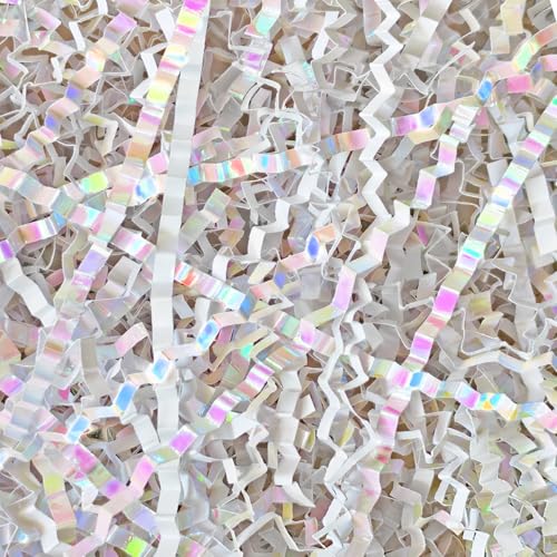 Corlcol 200g(7oz) crinkle paper filler grass Cushion Paper Streamer for Gift Box and Basket On Christmas Wedding Birthday Bridesmaid(Diamond White)