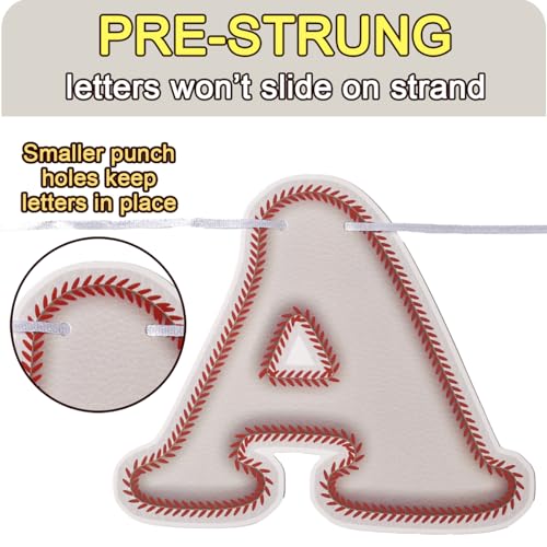Image of Pre-Strung Baseball Happy Birthday Banner, Baseball Themed Birthday Party Decorations Hanging Banner, Sports Party Decorations Supplies