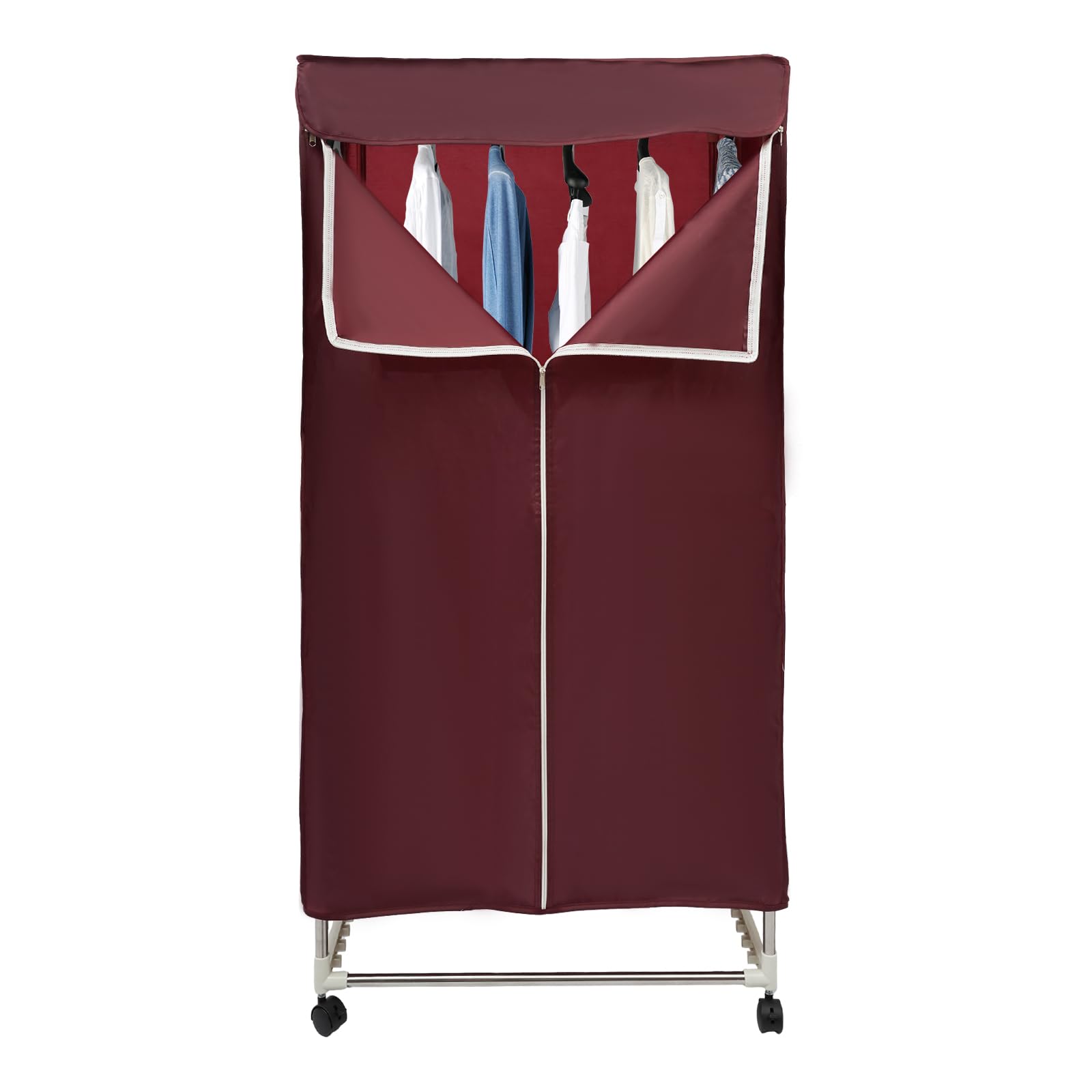 Secadora de Ropa Eléctrica 1500 W Con Temporizador y Cubierta Exterior, Plegable, Armario Portátil, Aire Caliente, Para Hoteles, Apartamentos, Dormitorios (Burdeos)