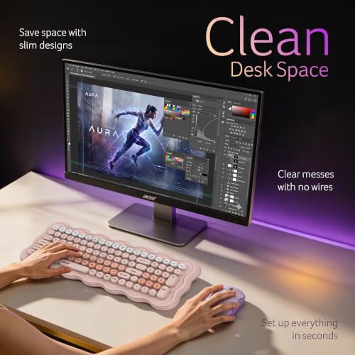 Image of Acer PopGo Wireless Keyboard and Mouse Combo | 2.4GHz Wireless USB Receiver | Retro Round Keycaps Keyboard | 1200 DPI Optical Mouse | Plug & Play | Power Saving Design for PC, Laptop, Desktop | Beige