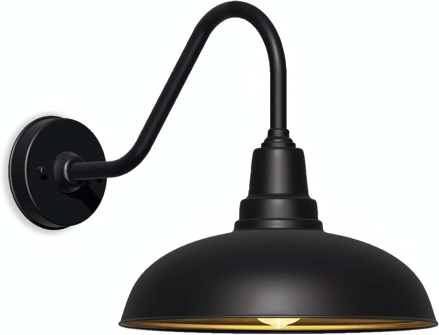 14" Outdoor Gooseneck Barn Light – Industrial Black Wall Mount Fixture, Weatherproof and Rust-Resistant, Vintage Farmhouse Style for Garage, Porch, or Patio – 1 Pack 14 Diameter - 1 Pc