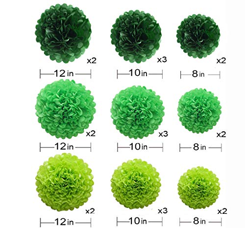 Image of Lucky Green Tissue Paper Pom Poms, St. Patrick's Day Party Decoration Kit 21pcs of 8,10,12 inch Paper Pom Poms for Birthday Graduation Baby Shower, Spring School DIY Parties