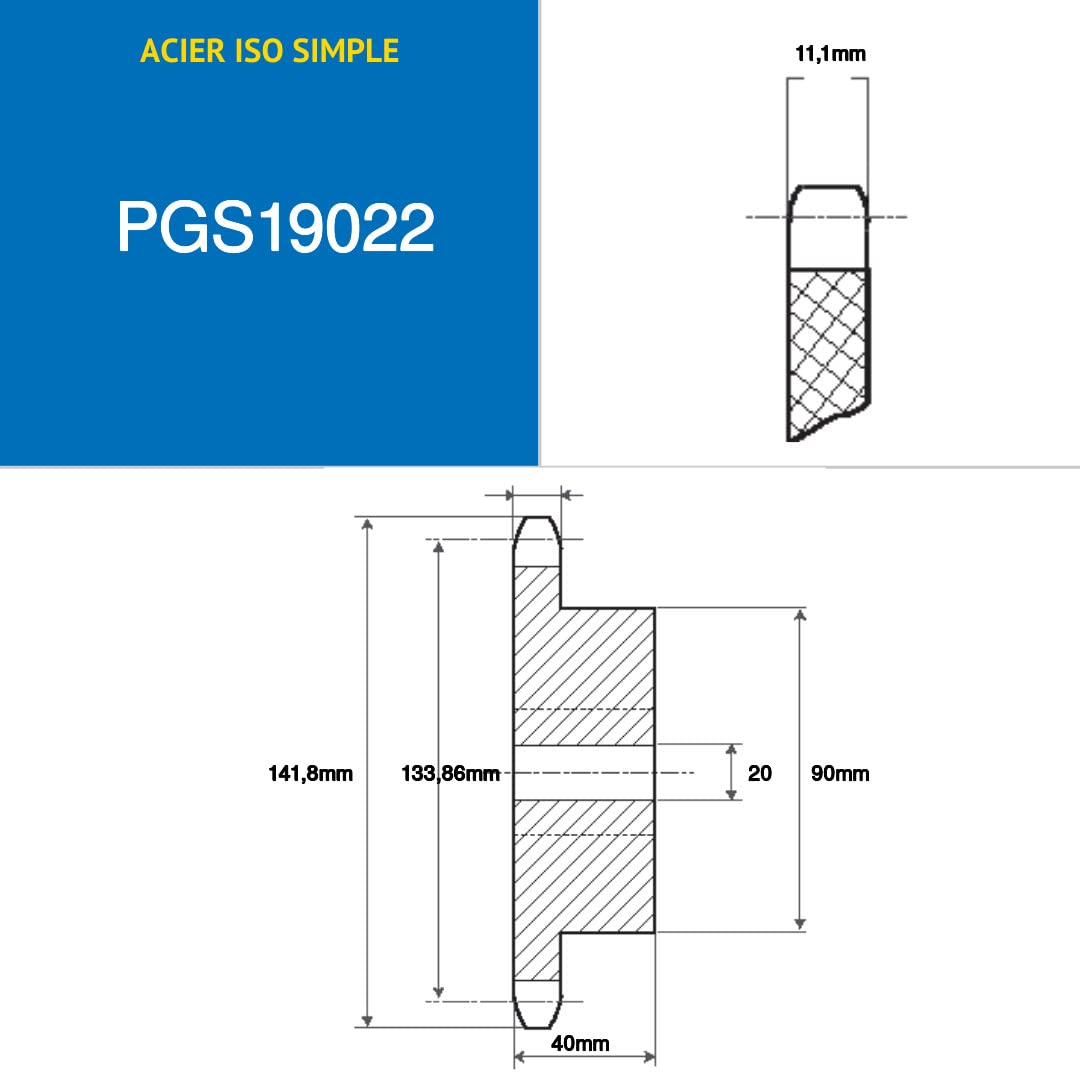 CMW - Pignon alésé claveté avec 2 vis pression à 90° - Simple denture - 10B1-17 dents - Pas de 15,8 mmavec alésage de 28 mm