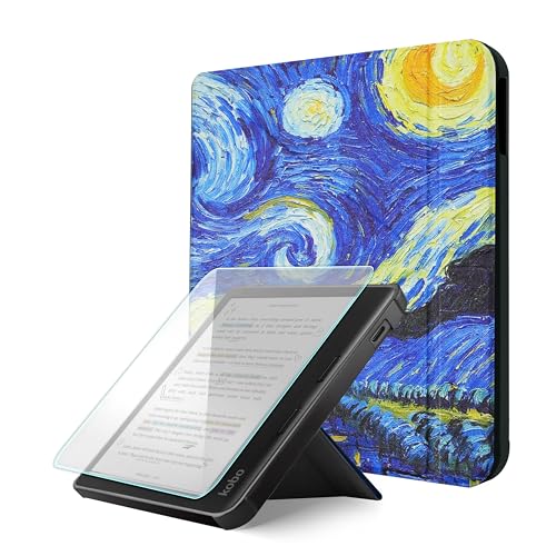Arcanproty Case for Kobo Libra Colour (2024) & Libra 2 - Vegan Leather Cover with Origami Stand & Auto Wake/Sleep, Includes Screen Protector, Compatible with Model N428 & N418 (Starry Night, 7 inch)