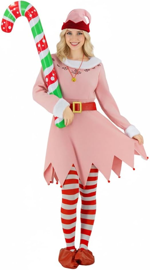 Christmas Elf Costume Adult 8 Pieces Velvet Santa's Helper Holiday Cosplay Outfit for Men Women - Image 2