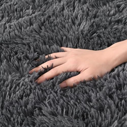 Tapete suave peludo para dormitorio 7x10 pies gris oscuro miniatura 5