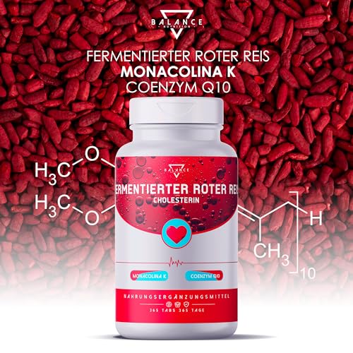 FERMENTIERTER ROTER REIS® CHOLESTERIN - 365 Tabletten für 12 Monate | Cholesterin Senken | Roter Reis Choltesterin | 2,9 mg Monacolin K | Cholesterinpräparate mit Coenzym Q10 | Made in Italy