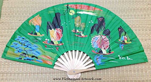 Halong Bay Green Fan/Vietnamese Hand Made Fan