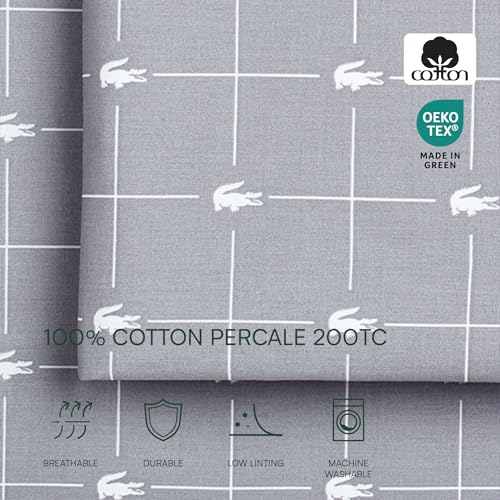 Image of Lacoste Slice 100% Cotton Percale Sheet Set, Sleet, Full