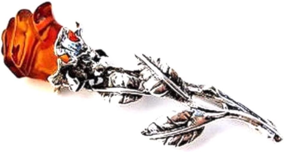 Ian and Valeri Co. Amber Fine Sterling Silver Classic Rose Pin Brooch