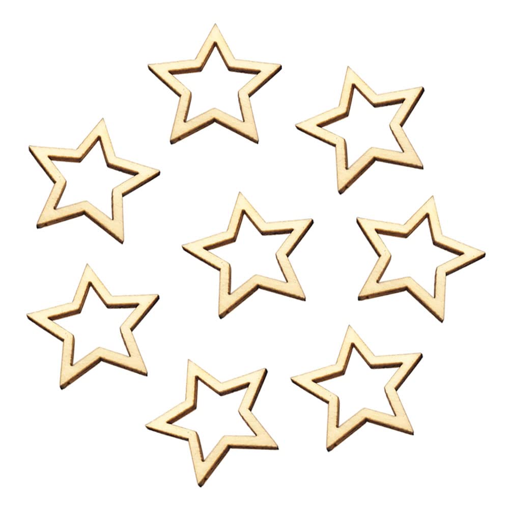 Behone 100 Pcs étoiles En Bois, Fini En Forme D'étoile Creuse Embellissement En Bois Pour Artisanat Décoration De Mariage, Table Et DIY Scrapbooking