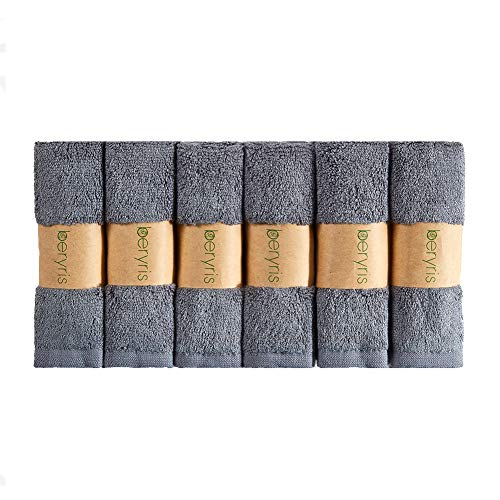 Bamboo Face Cloth (Pack of 6) - 25 x 25 cm Soft Face Cloth Flannels for Washing Face Makeup Removal Adult Body Babies Kids - Grey