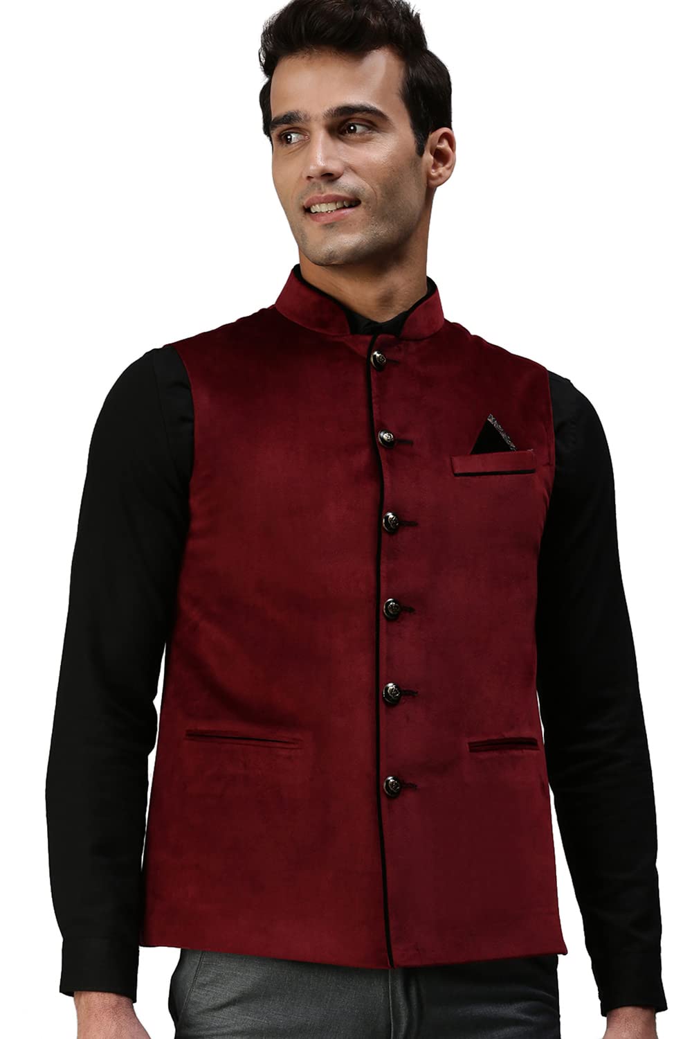 showoffff SHOWOFF Men's Solid Cotton Blend Maroon Ethnic Nehru Jackets_PL01_Maroon-picture-25