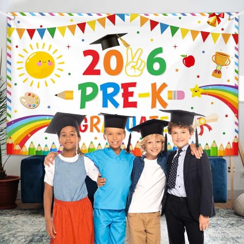 MEHOFOND 2026 Pre K Graduation Backdrop Preschool Kindergarten Graduate Banner Congrats Grad Kids Graduation Party Decorations White Photo Background 6x3.6ft by MEHOFOND - Used condition - Image 4