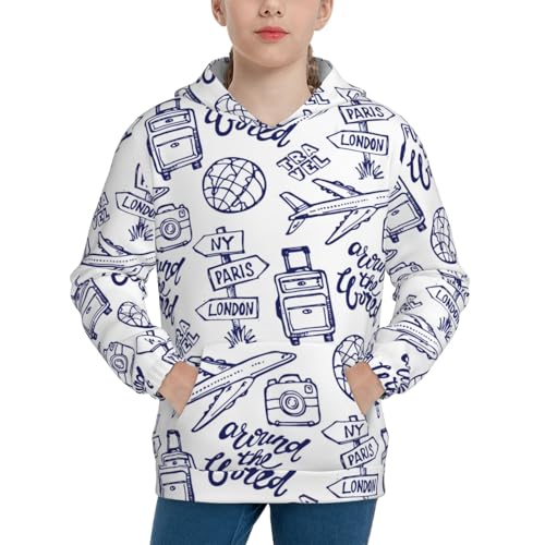 World Travel2 Kid Hoodies Boys Sweatshirts Girls Pullover with Pocket