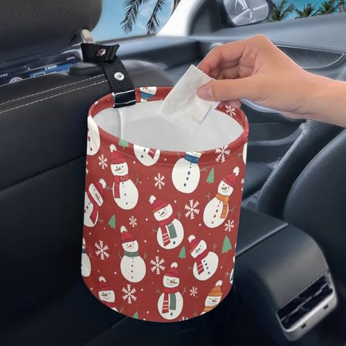 Image of Christmas Snowman Car Trash Bag Waste Basket with Adjustable Buttons Collapsible Car Storage Bag Multipurpose Road Trip Essentials for Outdoor Activities