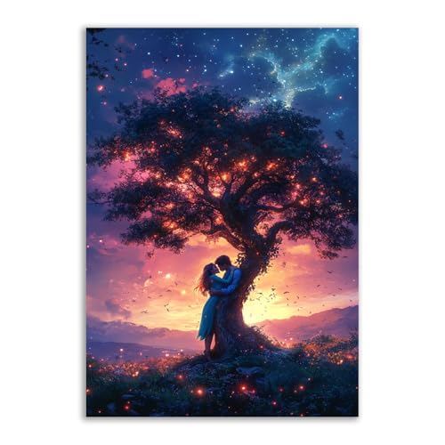 Poster violet Renaissance de couple enlacé TERUEA 70x100cm pour déco de salon