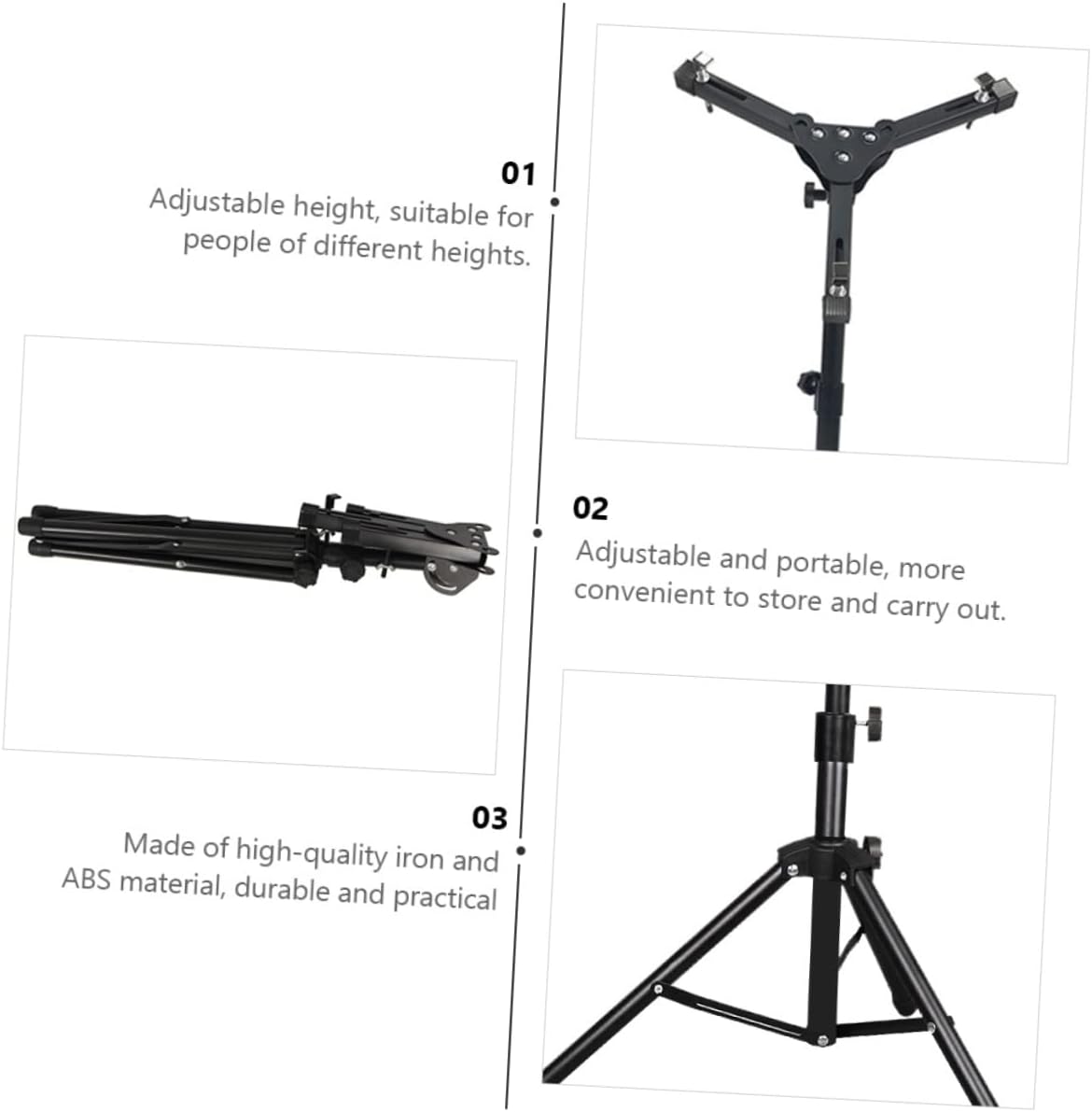 Adjustable Dumb Drum Stand Rack for Practice Pad Snare Drum Holder Black Beginner Instrument Support Height Control