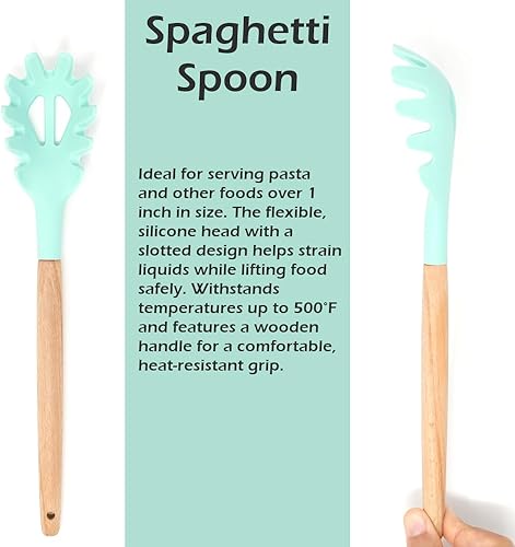 Miniatura 5 de Juego de utensilios de cocina de silicona de 3 piezas, pinzas de acero inoxidable de 10 pulgadas, espátula de silicona de 12.5 pulgadas y cuchara de