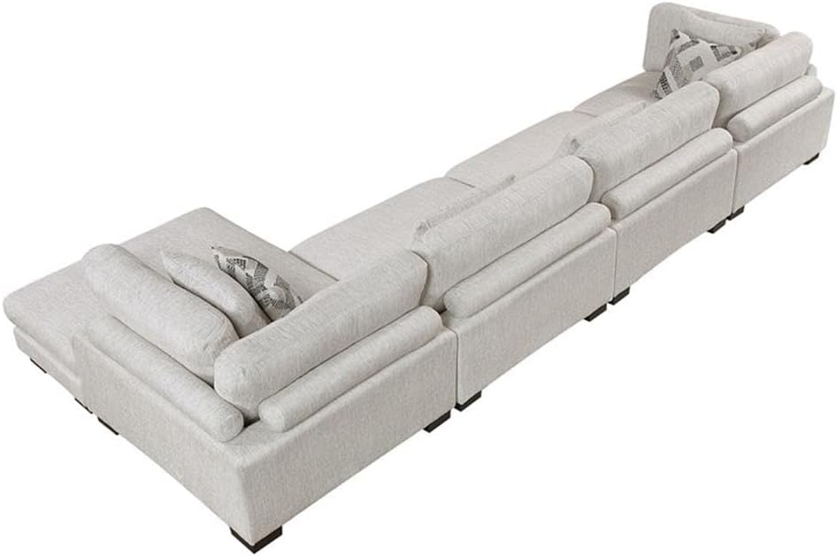 Pemberly Row Microfiber 4-Piece Modular Sectional with Chaise, Beige Textured Finish, Adjustable Back and Armrests, Reversible Cushions, Solid Wood Frame, Contemporary Living Room Furniture, Seats
