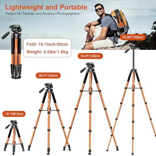 Image of Tripod for Camera, 72 inch Tall Camera Tripod & Monopod with Remote, Professional Heavy Duty Compact Camera Stand for Phone, DSLR, Spotting Scope, Telescope, Binocular