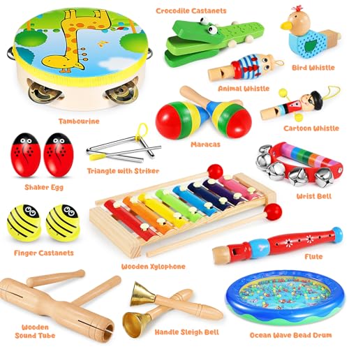 Jojoin Toddler Musical Instruments - 24PCS Baby Musical Instrument - Kids Wooden Percussion Musical Instruments Toys with Tambourine Xylophone - Musical Sensory Instruments Toys for 3 4 5 Year Old - Image 6