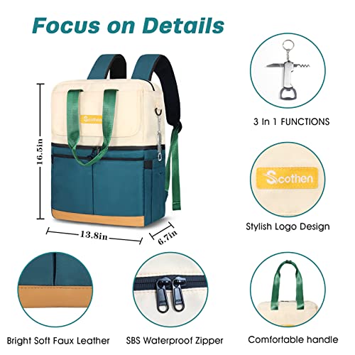 Scothen Backpack Cooler With Double Decker & 12 Ice Packs- Keeps 36 Cans Cold For Up To 24 Hours- Waterproof & Leak Proof Insulated Cooler Backpack- Stylish Cooler Bookbag For Women Travel Work Beach #TOP4