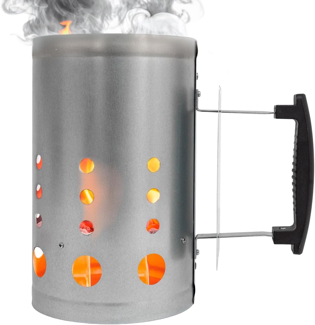 Amig - Accenditore per carbone Fireplus - Per barbecue - Realizzato in acciaio zincato - Impugnatura in plastica isolante dal calore - Dimensioni: 27 x 17,5 x 30 cm
