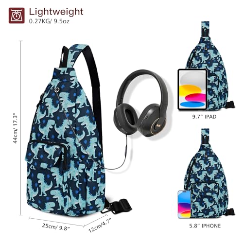 Duryarhall Sling Bag for Women Crossbody Chest Bag Convertible from Left to Right, Water Repellent Gym Backpack, Anit Theft, Dinosaur - image 3