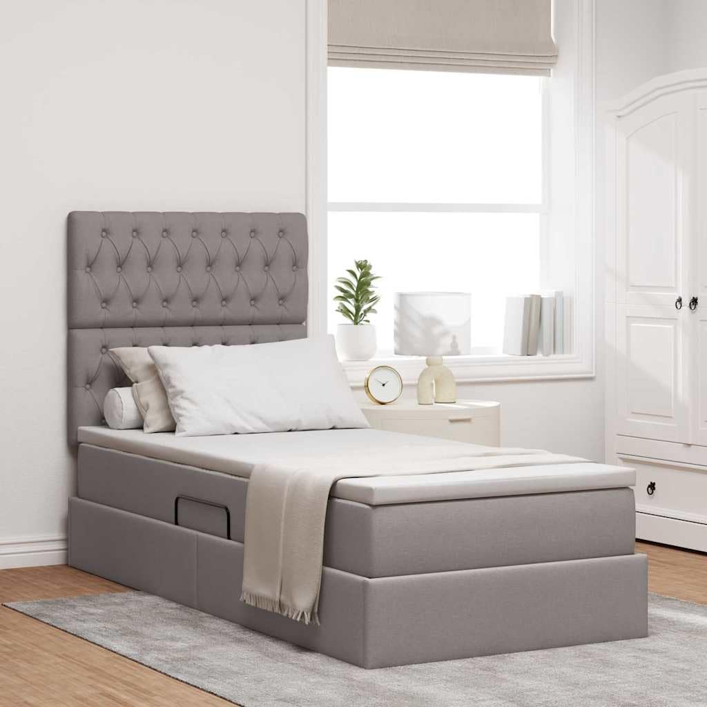 Letto Contenitore con Materasso Tortora 90x190 cm Tessuto Sollevamento Laterale Idraulico Telaio Metallo Spazioso Spazioso Letto Imbottito Moderno Letto Singolo per Camera da Letto