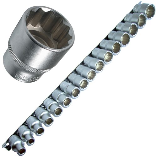 16-teiliger Steckschlüsseleinsatz-Satz – Doppel-Sechskant (8-24 Mm) Aus Chrom-Vanadium-Stahl, Mit Steckschiene