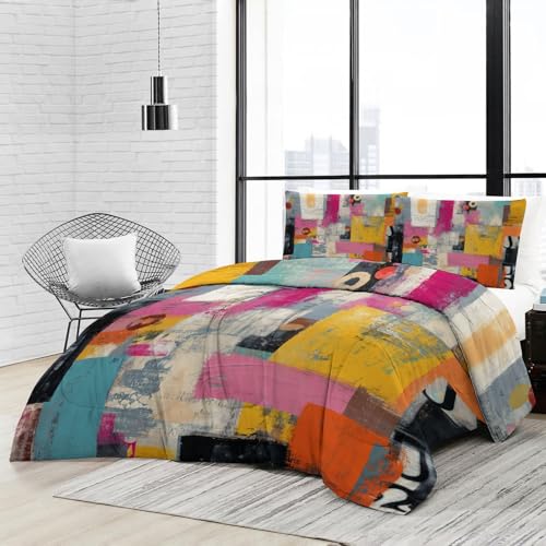 Couette 220x240 patchwork abstrait 4 saisons pour lit 2 personnes - 5