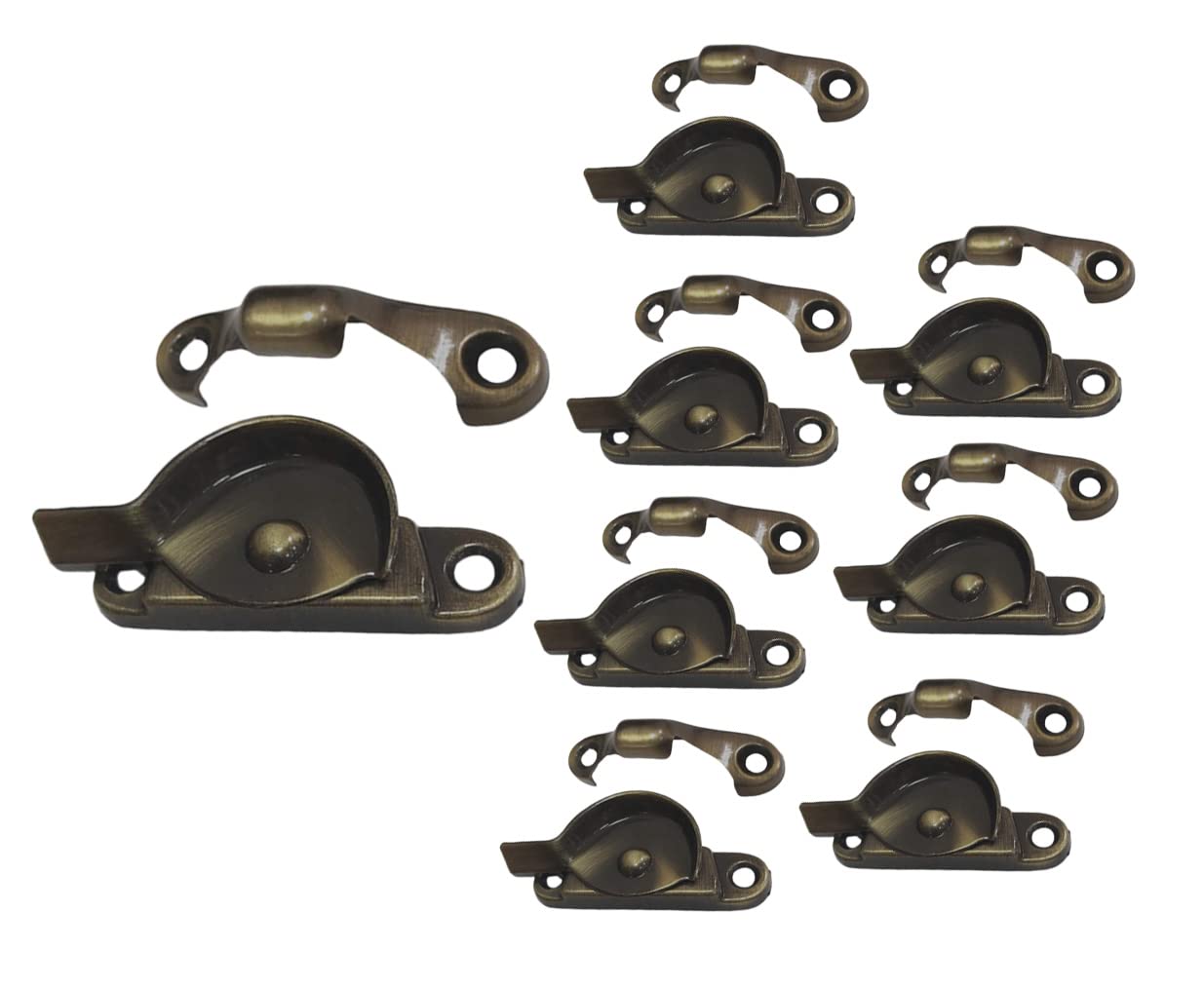 QCAA Zinc Die Cast Window Sash Lock, 2-7/16", Antique Brass, Brushed, 8 Pack, Made in Taiwan