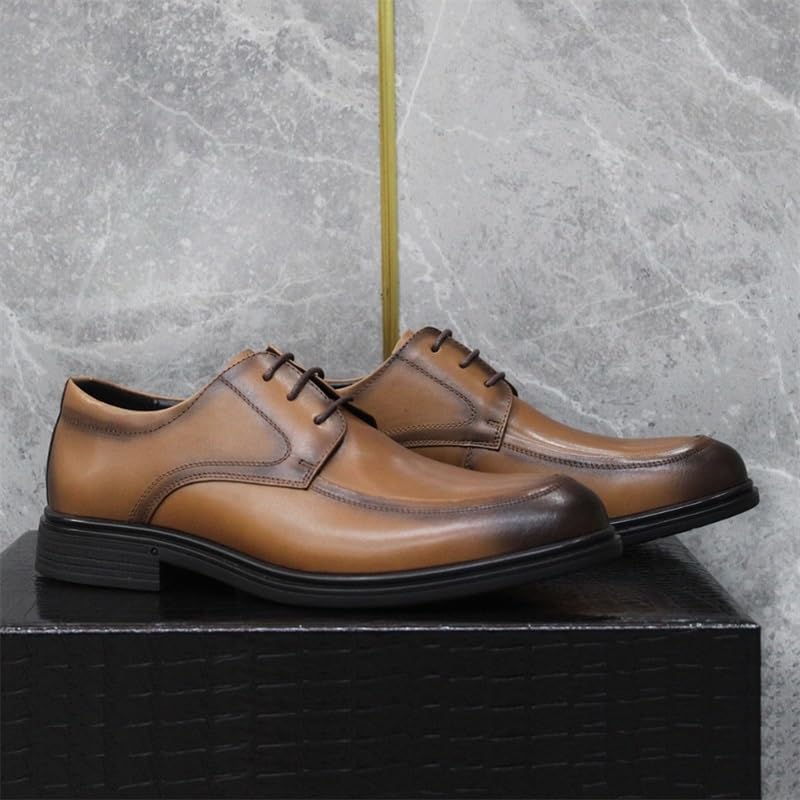 Men's Leather Shoes Business Formal Comfortable Shoes Fashion Lace-ups Non-Slip Rubber Soft Sole Lace-ups Lightweight Breathable Shoes(White-Patch Five-Pointed star4,10)2