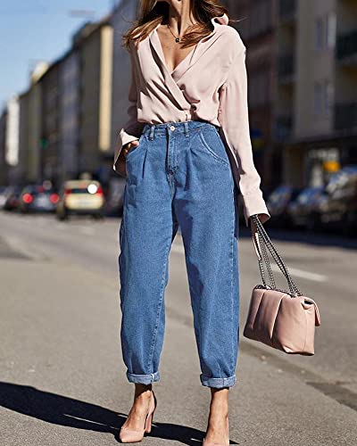 Utyful Women's High Rise Stretchy Classic Balloon Leg Tapered Denim Jean Blue Medium #TOP1