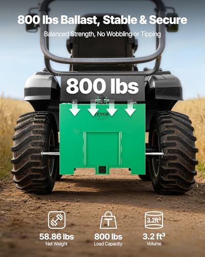 Image of VEVOR Ballast Box, 3-Point Category 1 Tractor Ballast of 800 lbs Capacity, with Standard 2 Inch Hitch Receiver, Heavy-Duty Steel 3.2 ft Large Volume Durable Loader Attachment with Sliding Door, Green