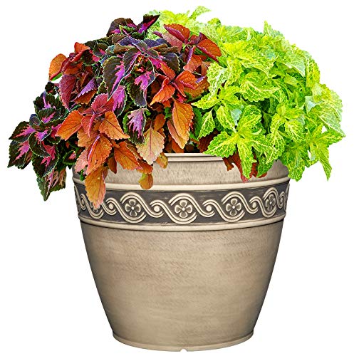 Classic Home And Garden Corinthian Resin Flower Pot Planter, Concrete Grey, 13" #TOP2