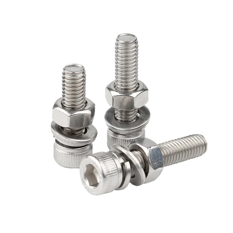 Stainless Steels 304 Cylindrical Head Washer Nuts Bolts Sets Socket Cap Cup Head Internal Hex Combination Screws M5 x 20mm 10 pcs