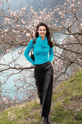Image of v28 Women's Stretchable Cowl Neck Knit Long Sleeve Slim Fit Bodycon Sexy Sweater