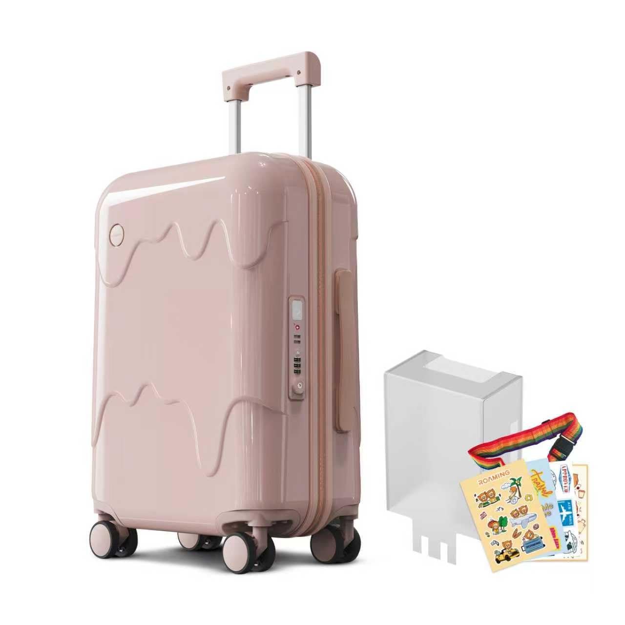 ROAMING 20-Inch Pink Carry On Luggage Airline Approved Lightweight PC Hardside Rolling Suitcase with TSA Lock Cup Holder USB Charging Port and Spinner