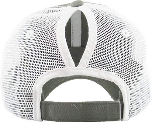 Image of Classic Plain Ponytail Messy High Bun Headwear Adjustable Cotton Trucker Mesh Glitter Hat Baseball Cap