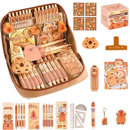 Image of Cute Capybara Pencil Case with 12 Compartments, Capybara Stationery Set, Large Capacity Pen Bag, Gift for Boys Girls