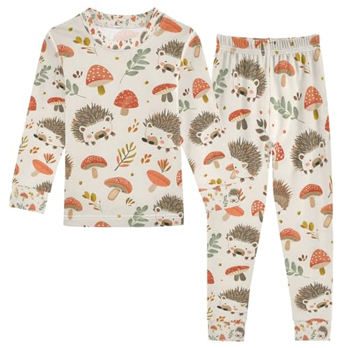 senya Hedgehog Mushrooms Pajamas Set Long Sleeve Soft Cotton Sleepwear 2 Piece