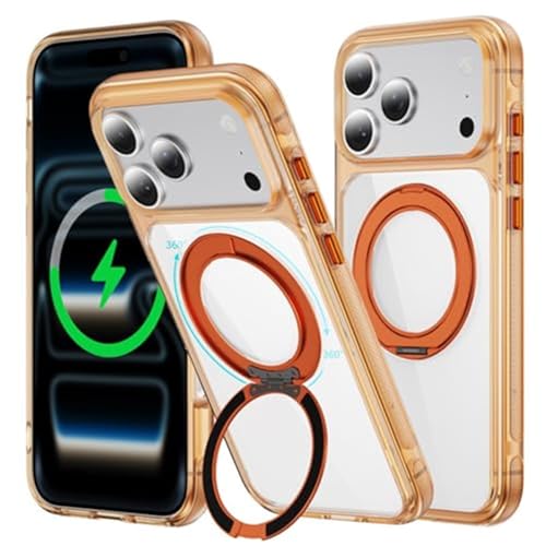 Coque anti-jaunissement iPhone 17 Pro transparente avec support orange