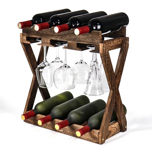 3-IN-1 Countertop Wine Rack with Glass Holder – Store 8 Bottles, 6 Stemware Glasses and Wine Tools...